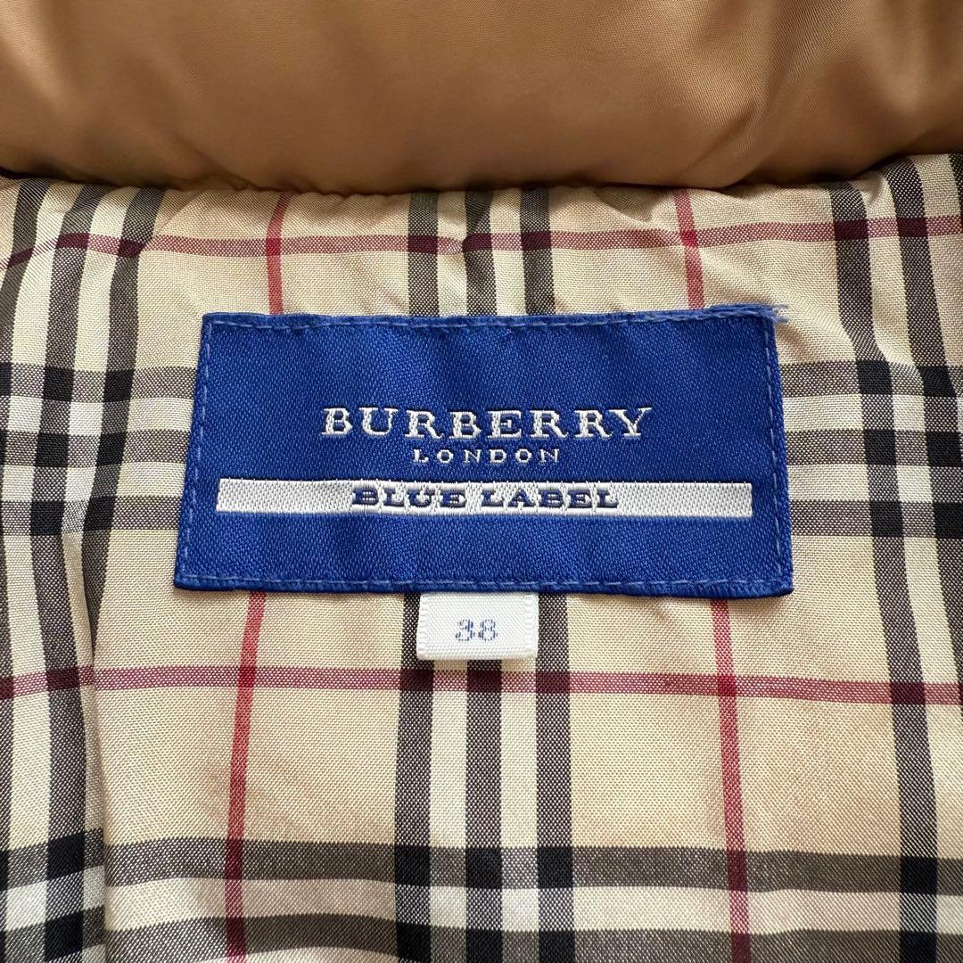 バーバリーブルーレーベル　ダウンジャケット　茶　ノバチェック　ファー　38