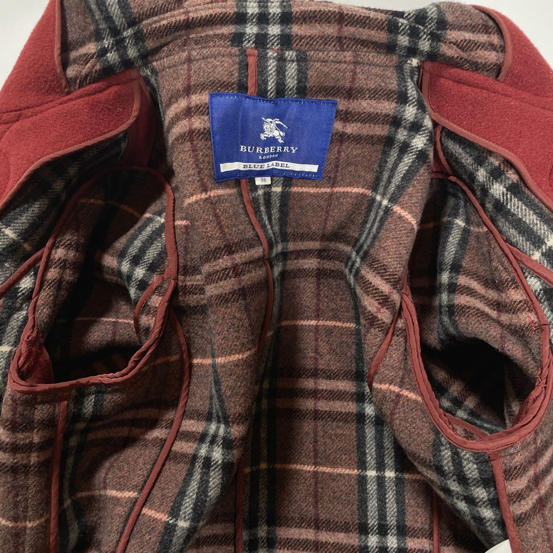 バーバリー ブルーレーベル ダッフルコート　ノバチェック　38 M 赤　ボルドー