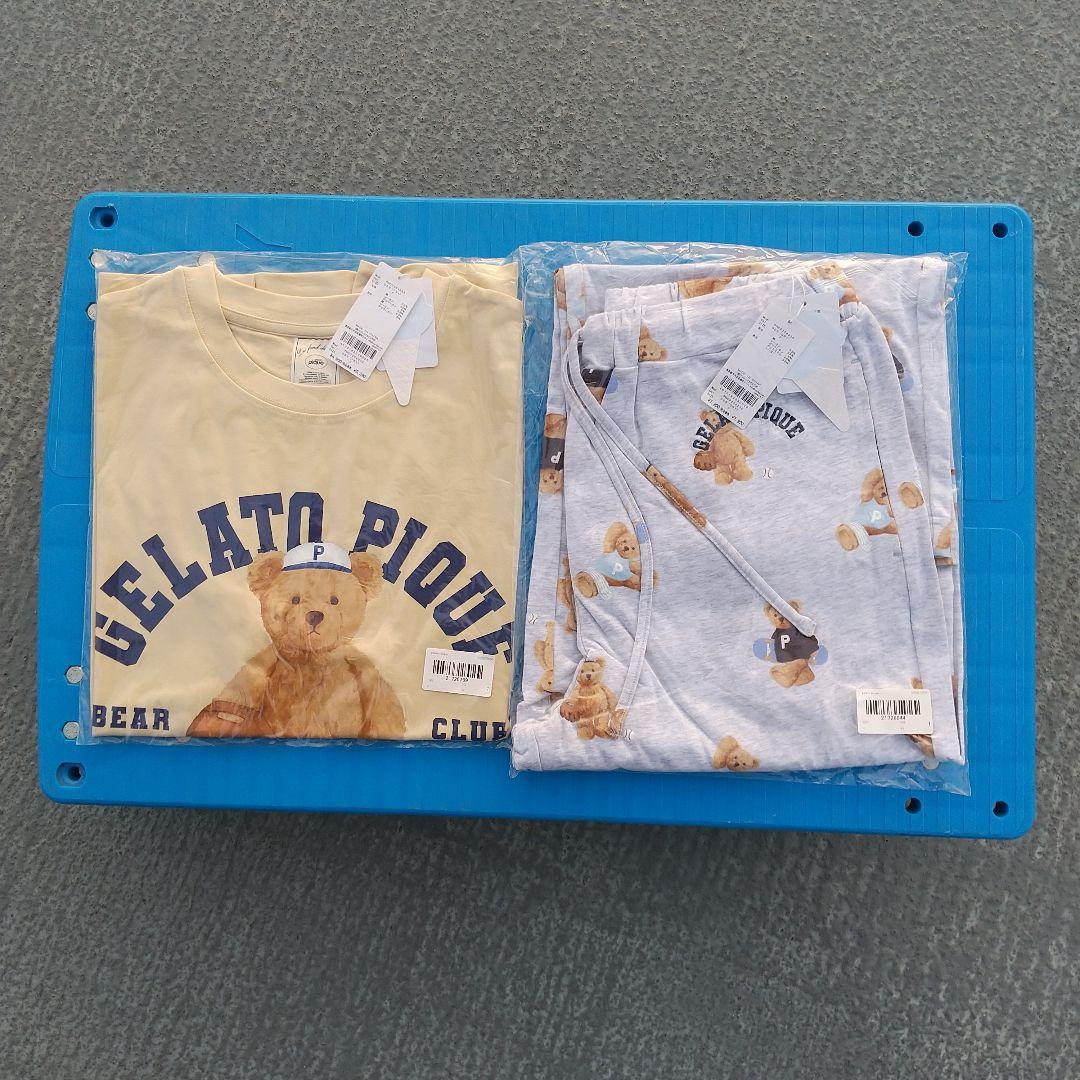 ジェラートピケ スポーティーベアワンポイントTシャツ&総柄ロングパンツセット