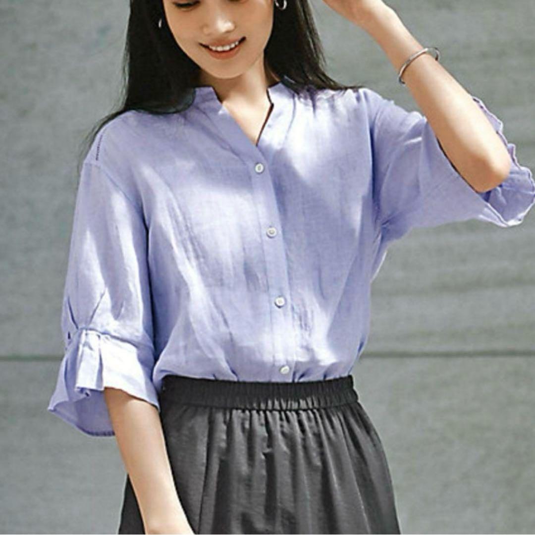 23区 LIBECO リネンデザインスリーブブラウス