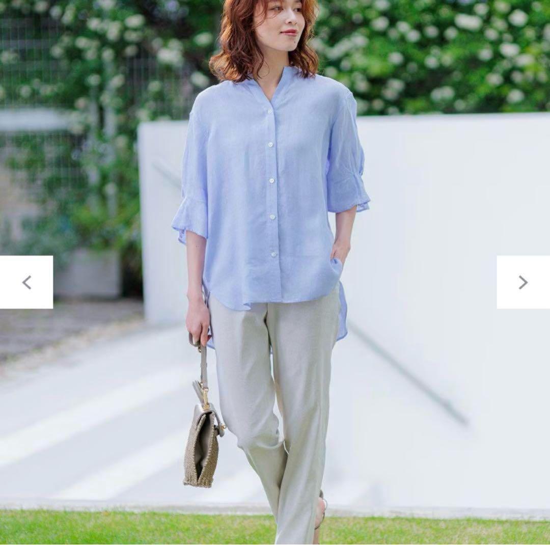 23区 LIBECO リネンデザインスリーブブラウス