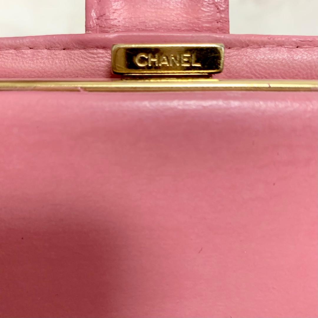 CHANEL 二つ折り財布 ココマーク キャビアスキン がま口 ピンク