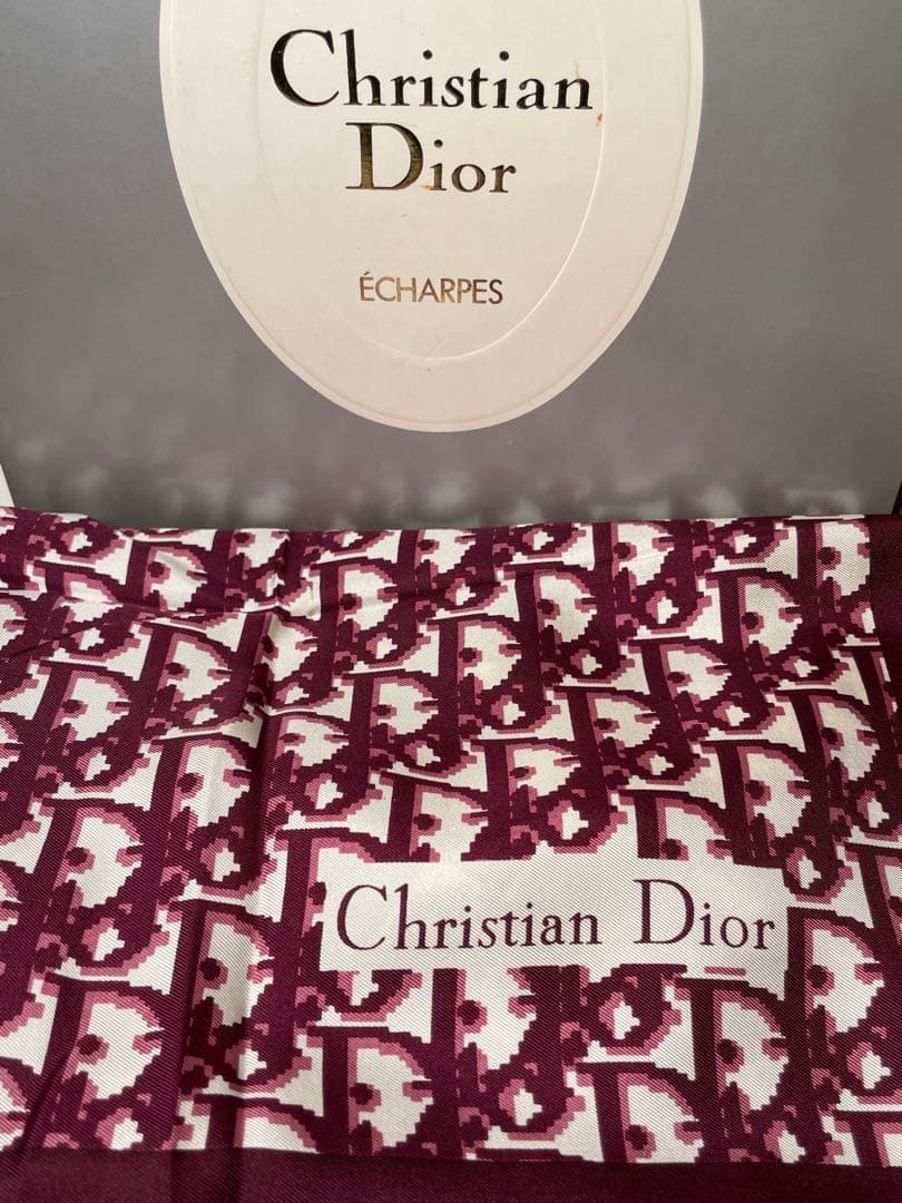 【新品未使用】ChristianDiorシルクストール ボルドー　トロッター柄