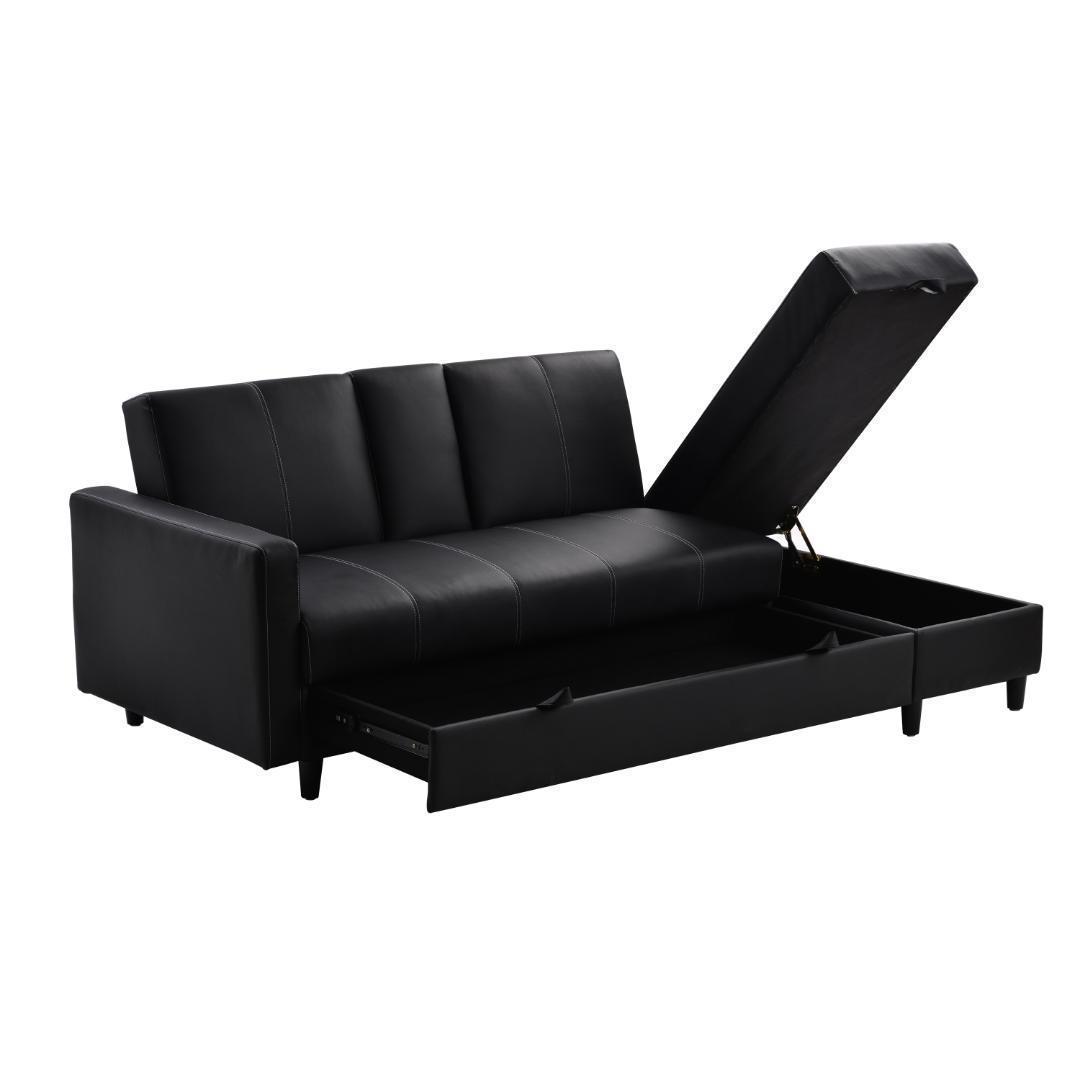 ソファー 3人掛け ソファ 収納機能 引き出し オットマン【ブラック】