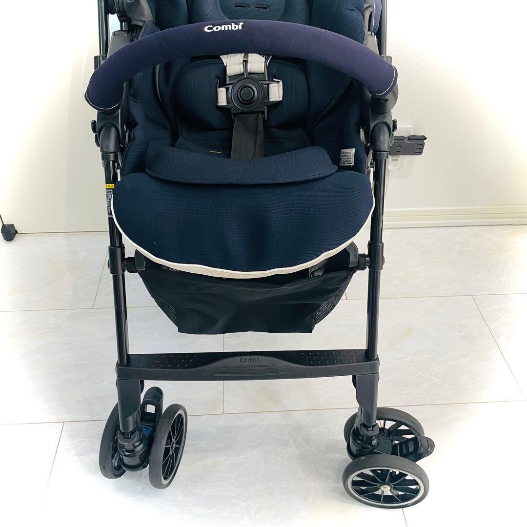 【美品】取説付★コンビベビーカーメチャカルハンディオート4キャスプリュイネイビー