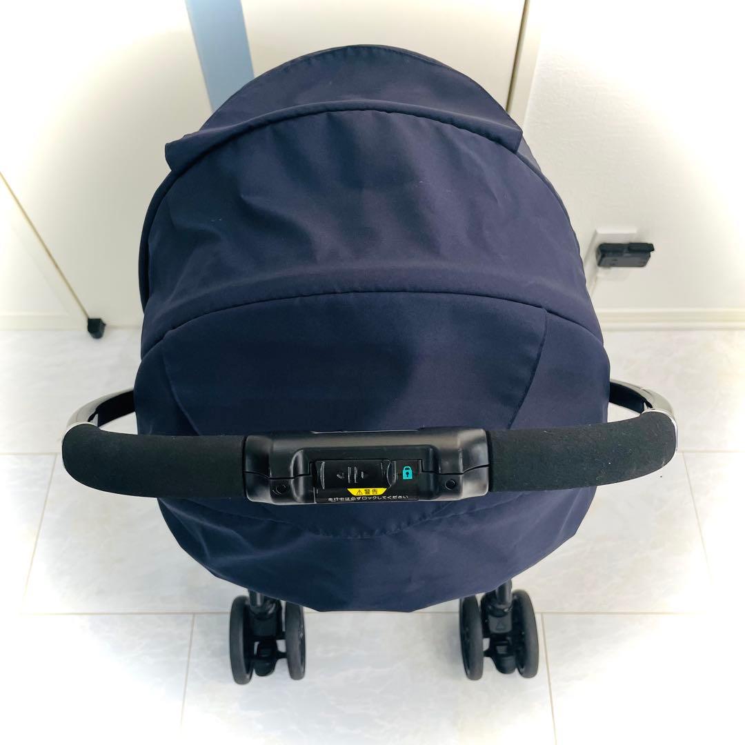 【美品】取説付★コンビベビーカーメチャカルハンディオート4キャスプリュイネイビー