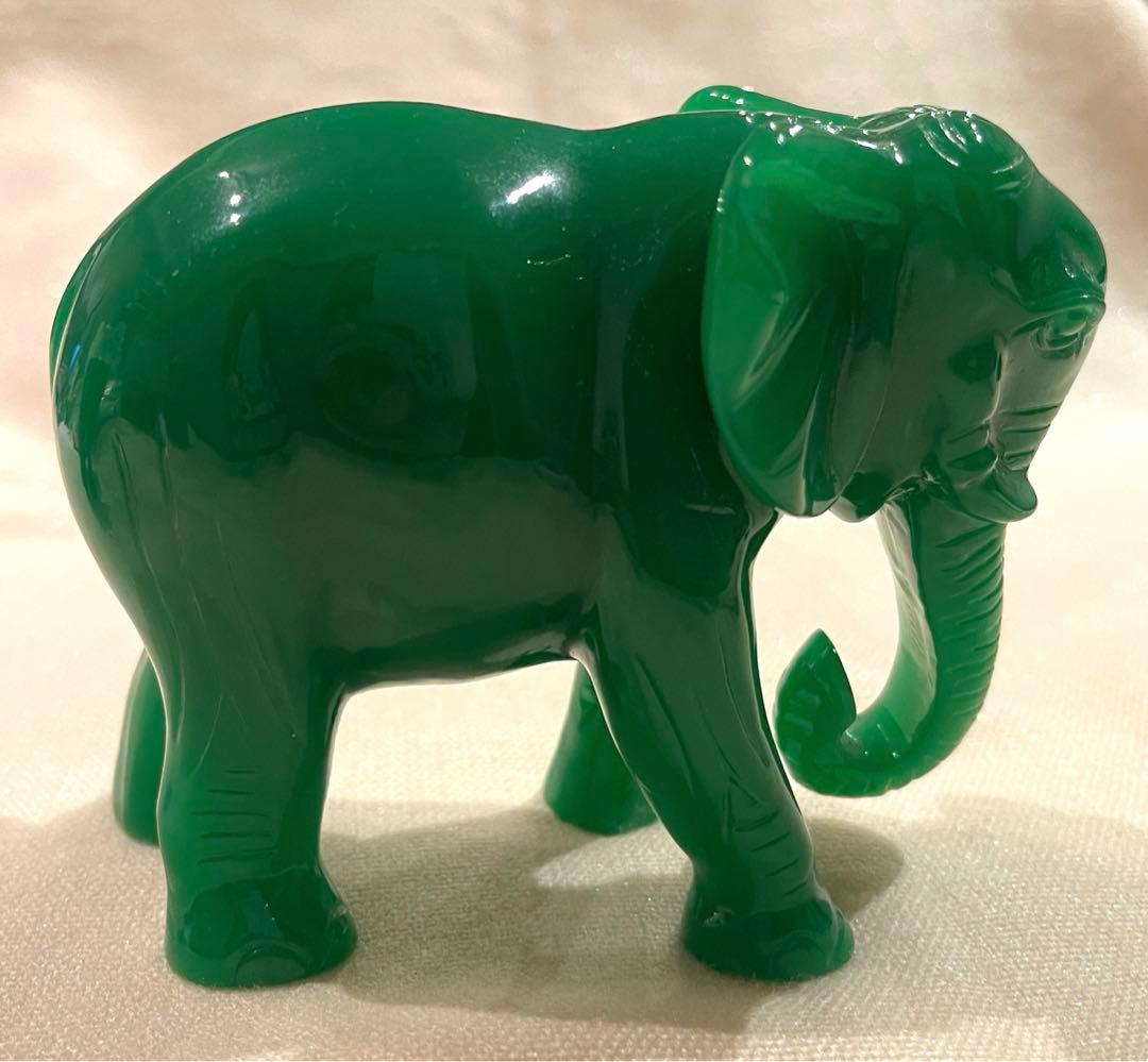 タイ　ゾウ　ペア　置物　翡翠色　風水　縁起物　緑色　グリーン