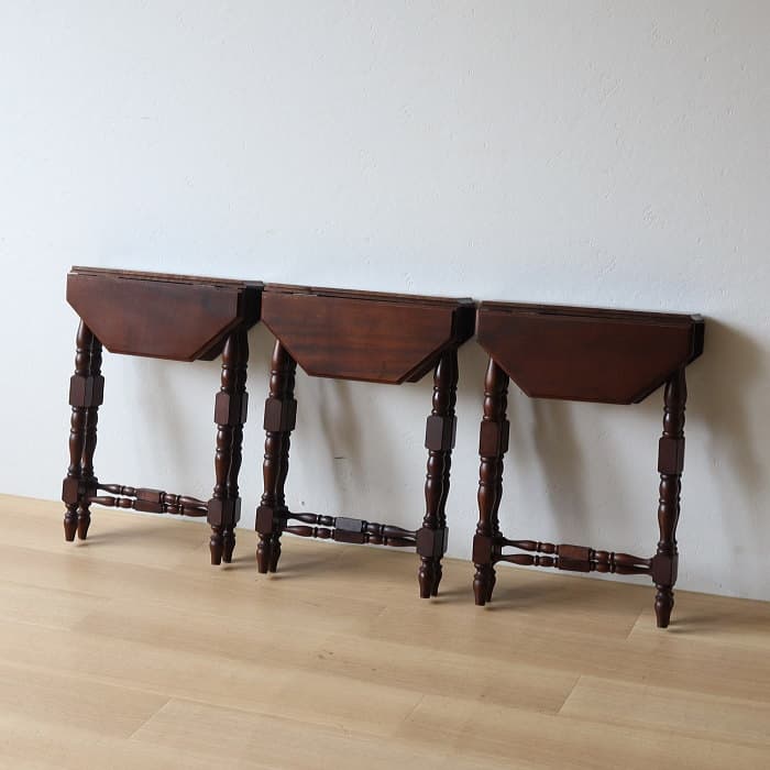 ネストテーブル 折りたたみ式八角テーブル付角茶テーブル 木製 無垢材