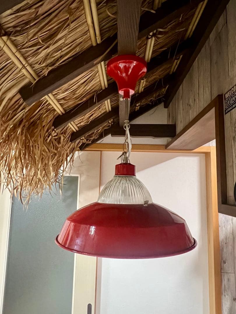 ELUX ペンダントライト 赤 37cm 電球付きインダストリアルホーロー風照明