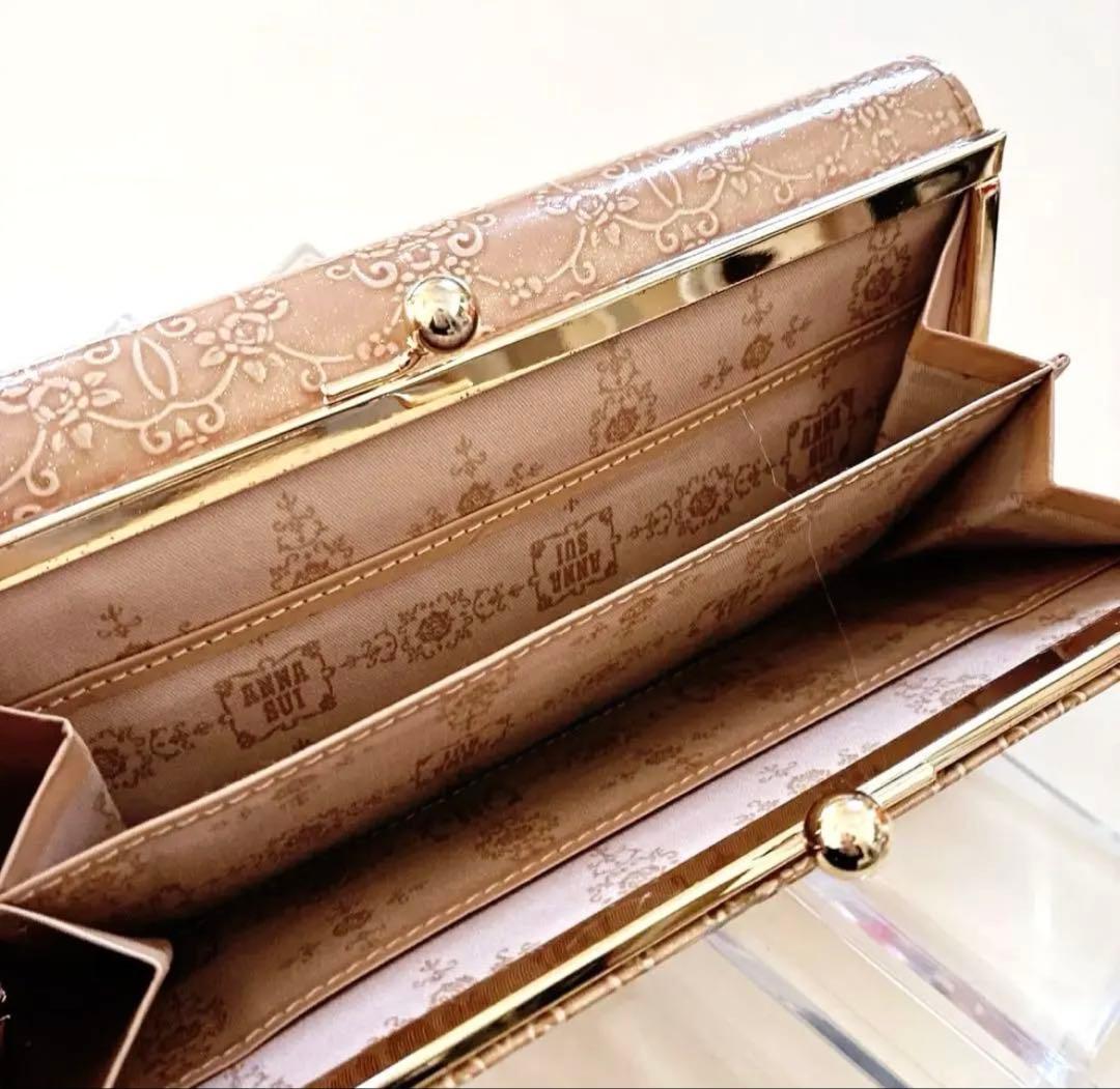 【新品✨】ANNA SUI ルーミー がま口　二つ折り長財布 ピンクベージュ