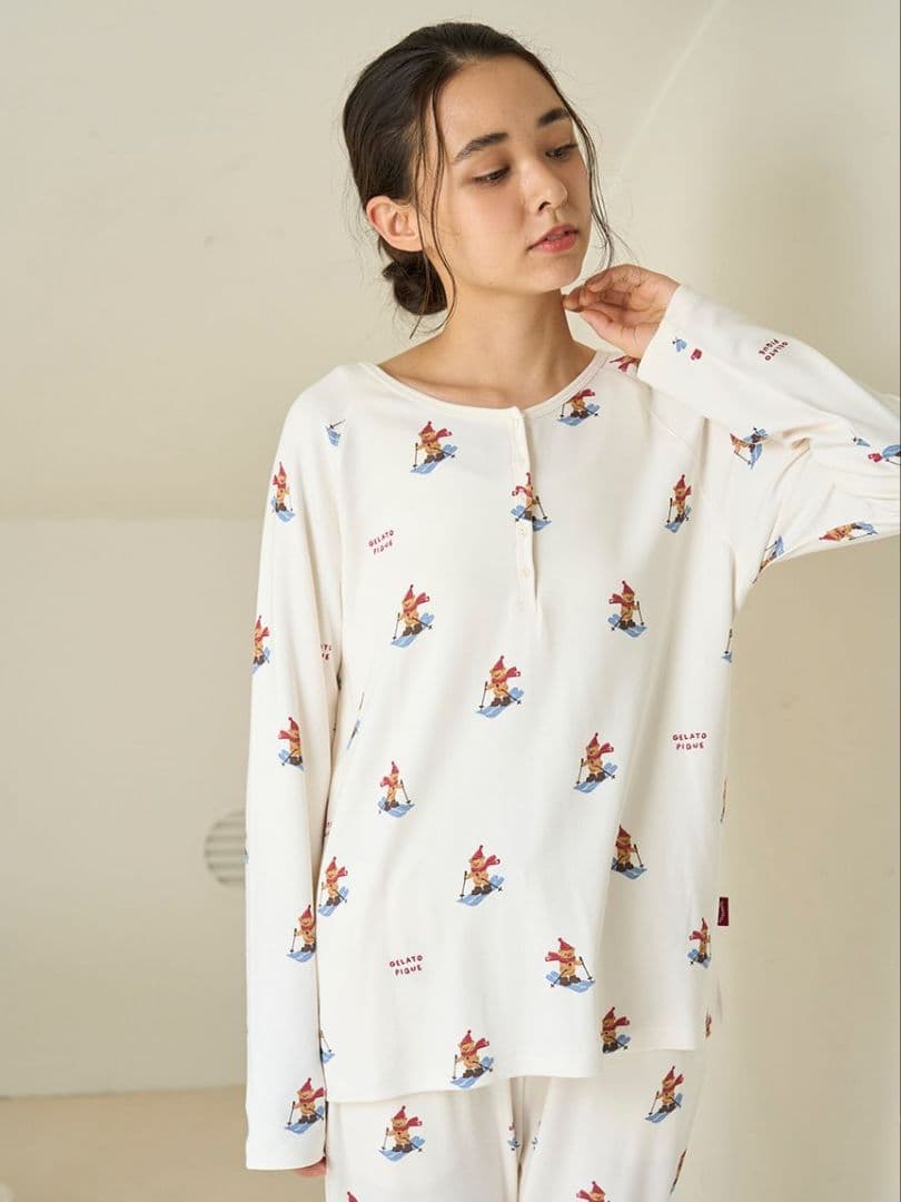 ジェラートピケ 【HOLIDAY】スキーベア柄ロンT ロングパンツセット