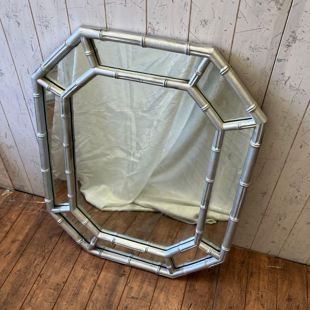 アンティーク 8角形 ラメ 装飾 9面 壁掛け鏡 ウォールミラー 姿見