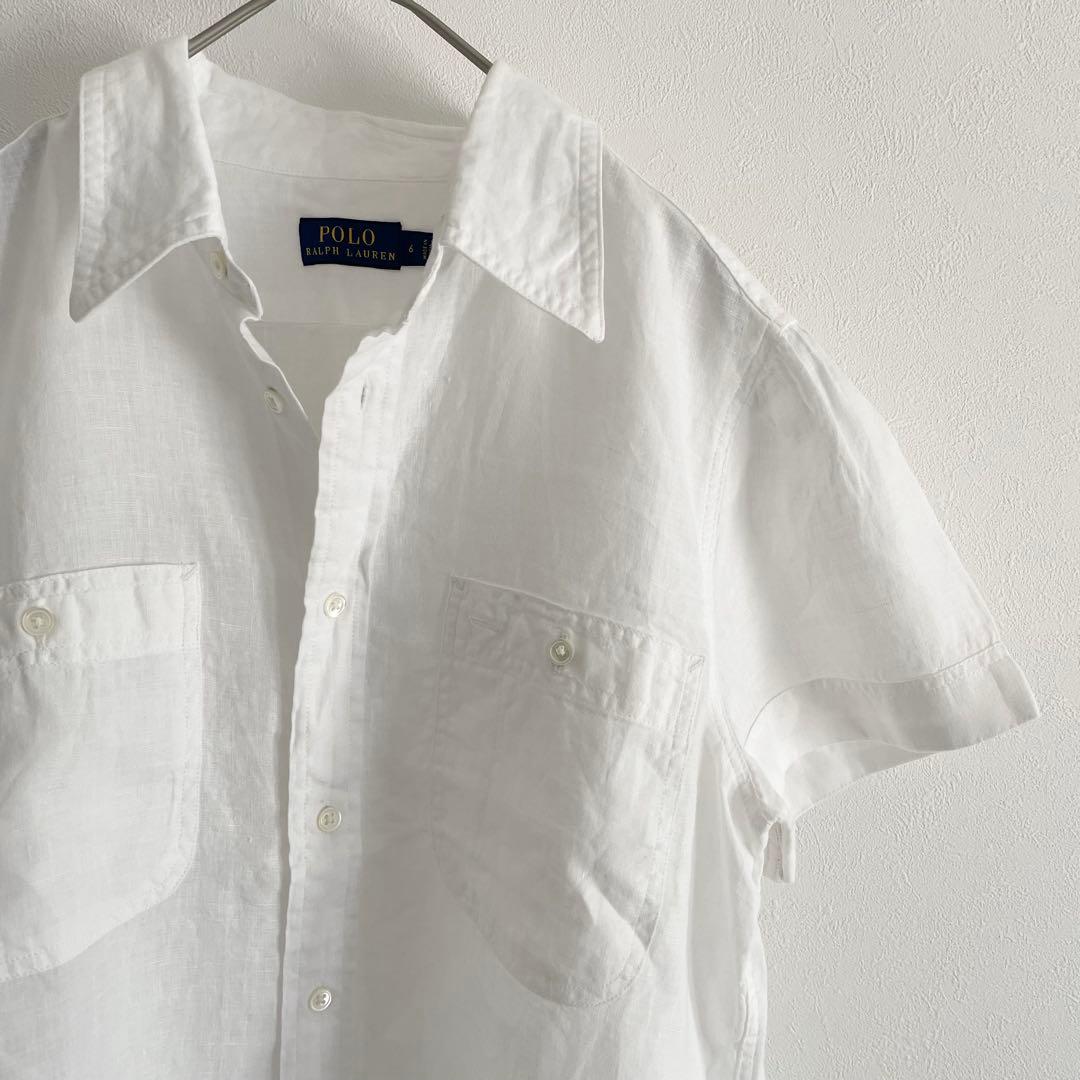 ラルフローレン 極美品 現行 リネンシャツブラウス 6 白