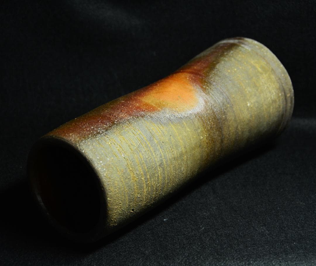 人間国宝　藤原雄　カセ胡麻窯変花入（最上位作） M257