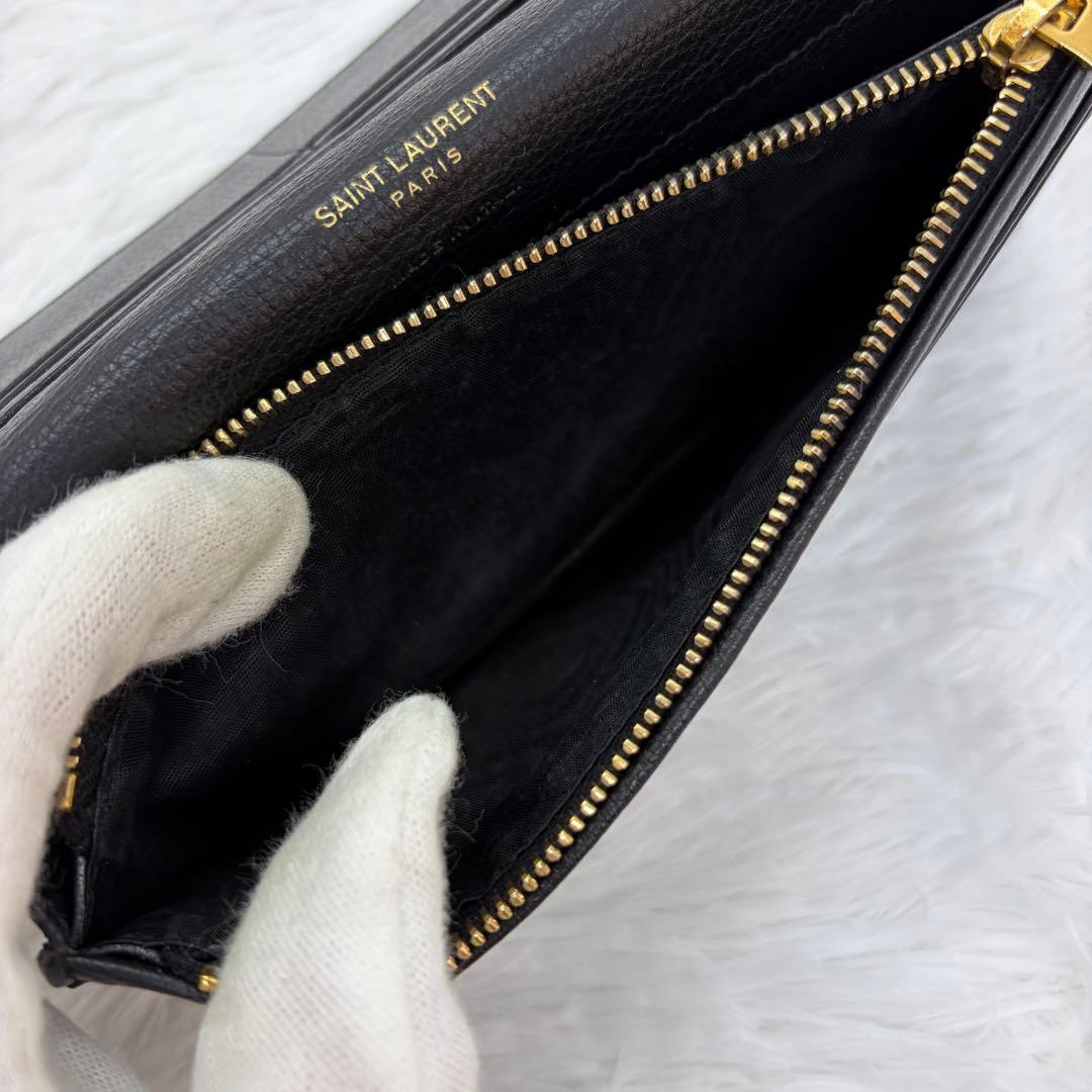 極美品✨サンローラン　長財布　折り財布　カサンドラ　金ロゴ　レザー　ブラック