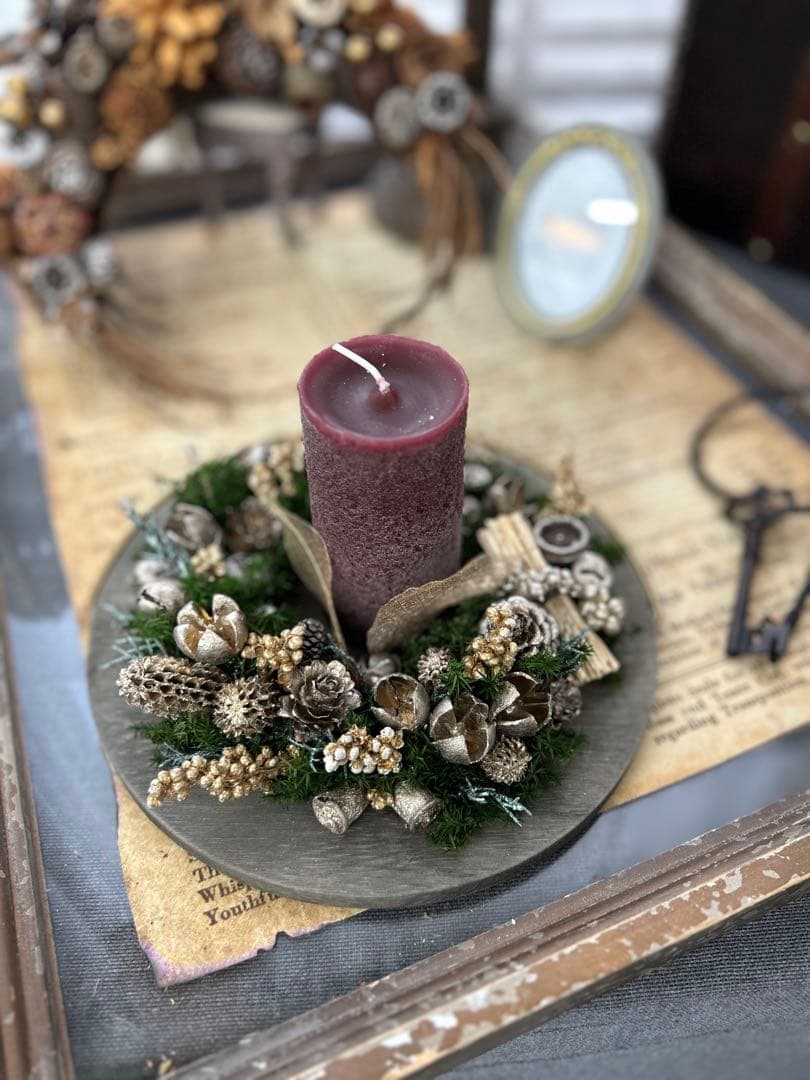 【ハンドメイド】クリスマス　キャンドル　リース