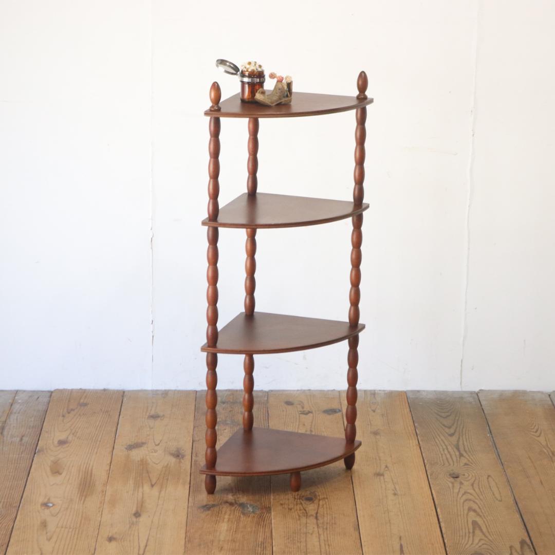 レトロ ナジコ コーナーシェルフ 4段 ラック 飾り棚 花台 電話台 組み立て