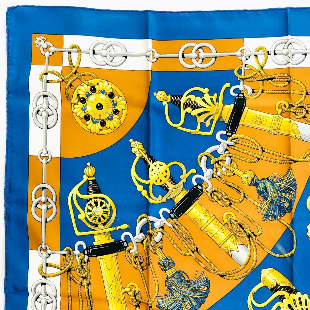 HERMES エルメス カレ90 クリケティス ネイビー系×ブラウン系 タグあり