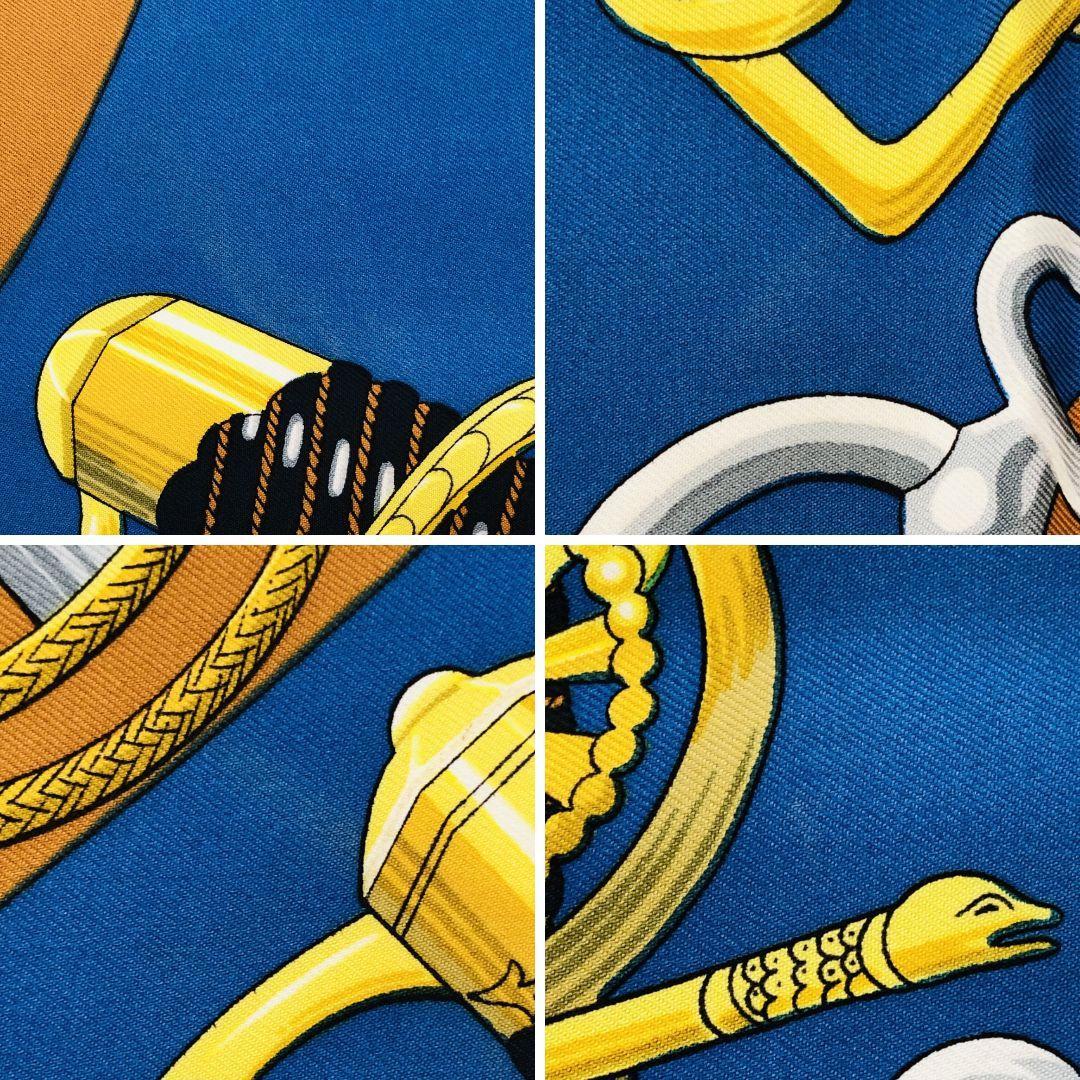 HERMES エルメス カレ90 クリケティス ネイビー系×ブラウン系 タグあり