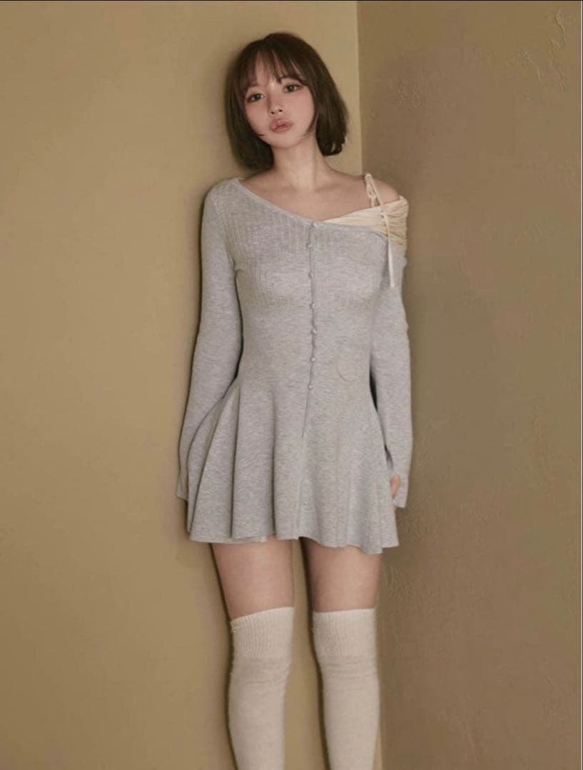 ANDMARY Helen knit flare mini dress グレー
