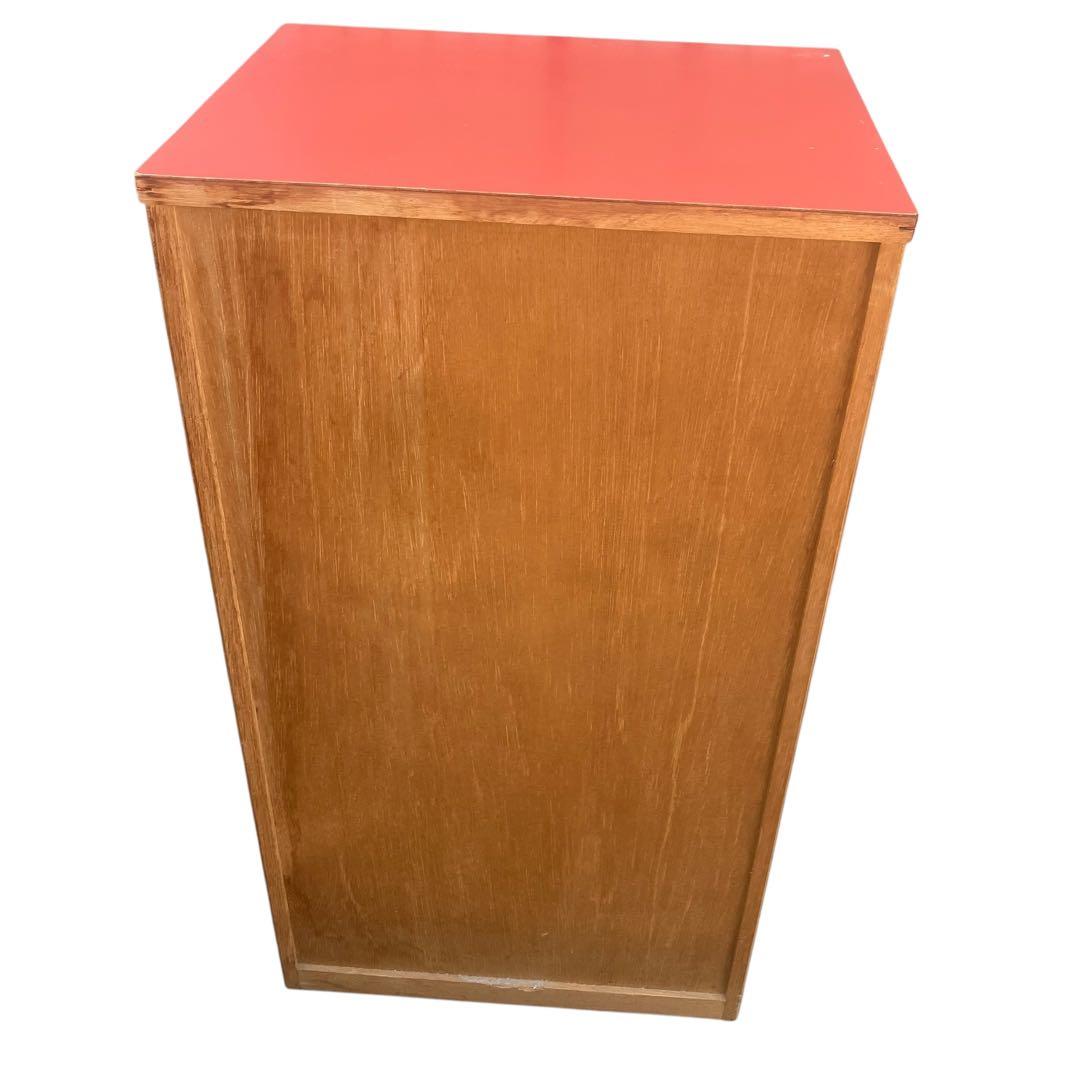 チェスト　昭和レトロ ホワイト×レッド タンス 5段 引き出し収納 整理タンス