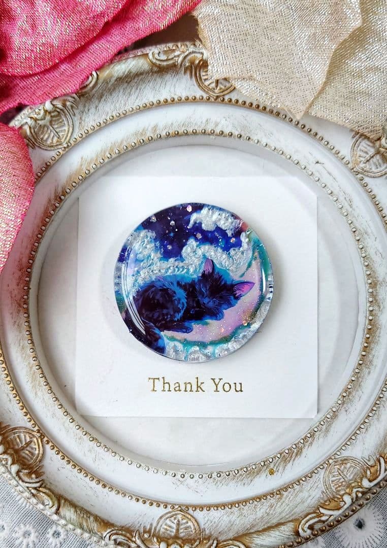 レジン　猫　ヘアゴム　ブローチ　ポニーフック　No.309