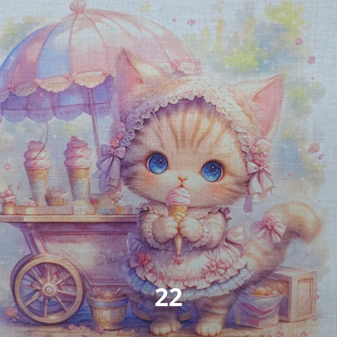 オーダーパネル 988 中パネル 双子猫ちゃん❤ブックカバー、ポーチ