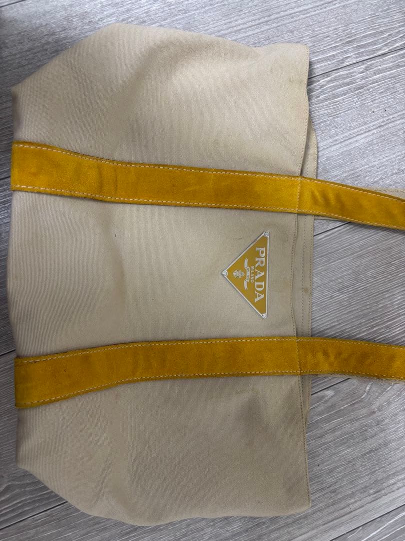 PRADA プラダ キャンバス 三角ロゴ トート バッグ ベージュ イエロー