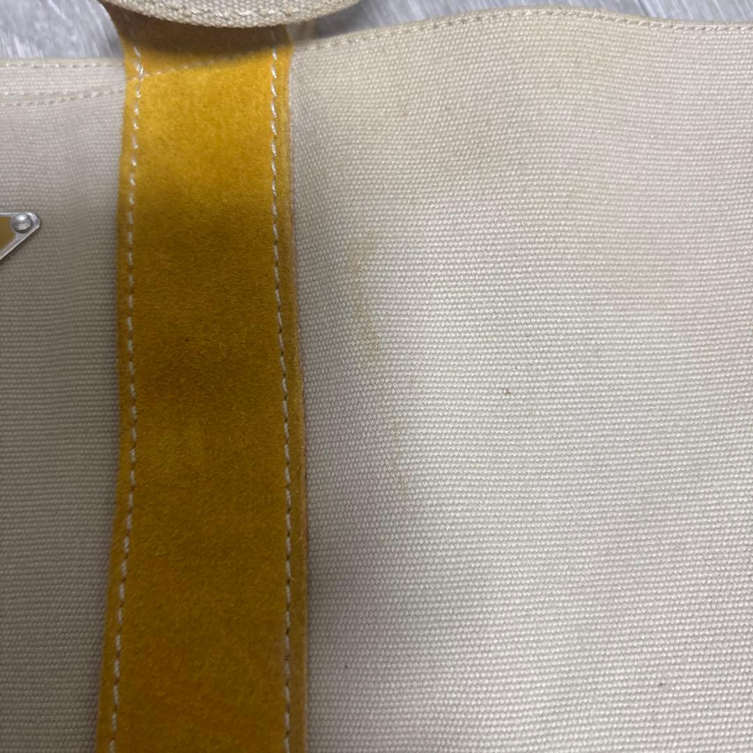 PRADA プラダ キャンバス 三角ロゴ トート バッグ ベージュ イエロー