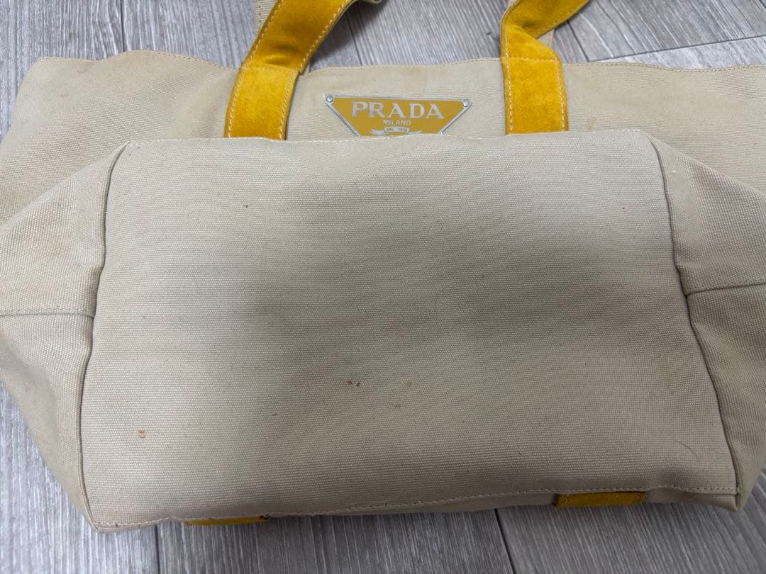 PRADA プラダ キャンバス 三角ロゴ トート バッグ ベージュ イエロー