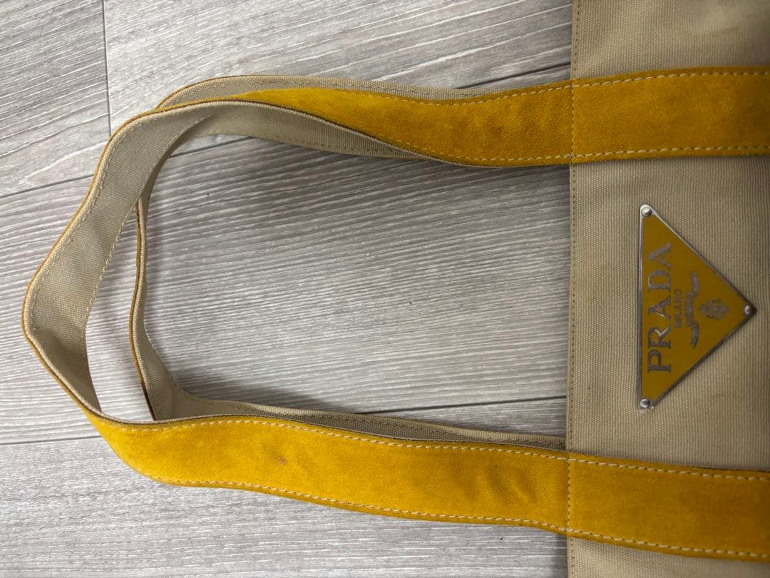 PRADA プラダ キャンバス 三角ロゴ トート バッグ ベージュ イエロー