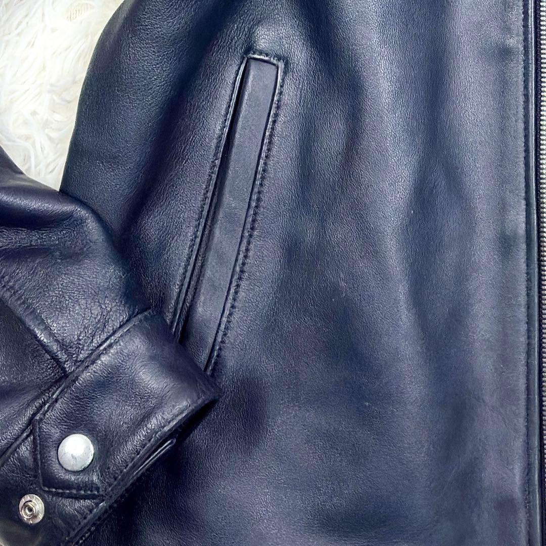コムサイズム　ラムレザー　羊革　シングルライダース　レザージャケット　LL　紺色