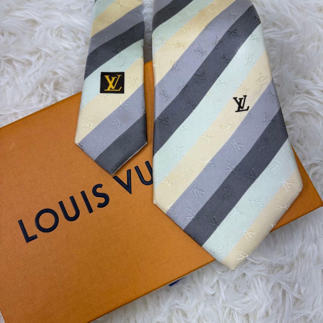 LV ルイヴィトン ストライプ 現行 モノグラム ネクタイ シルク 4色