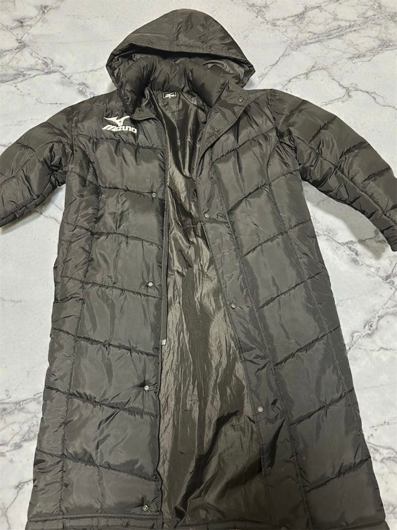 Mizuno フード付きロングダウンジャケット M ブラック