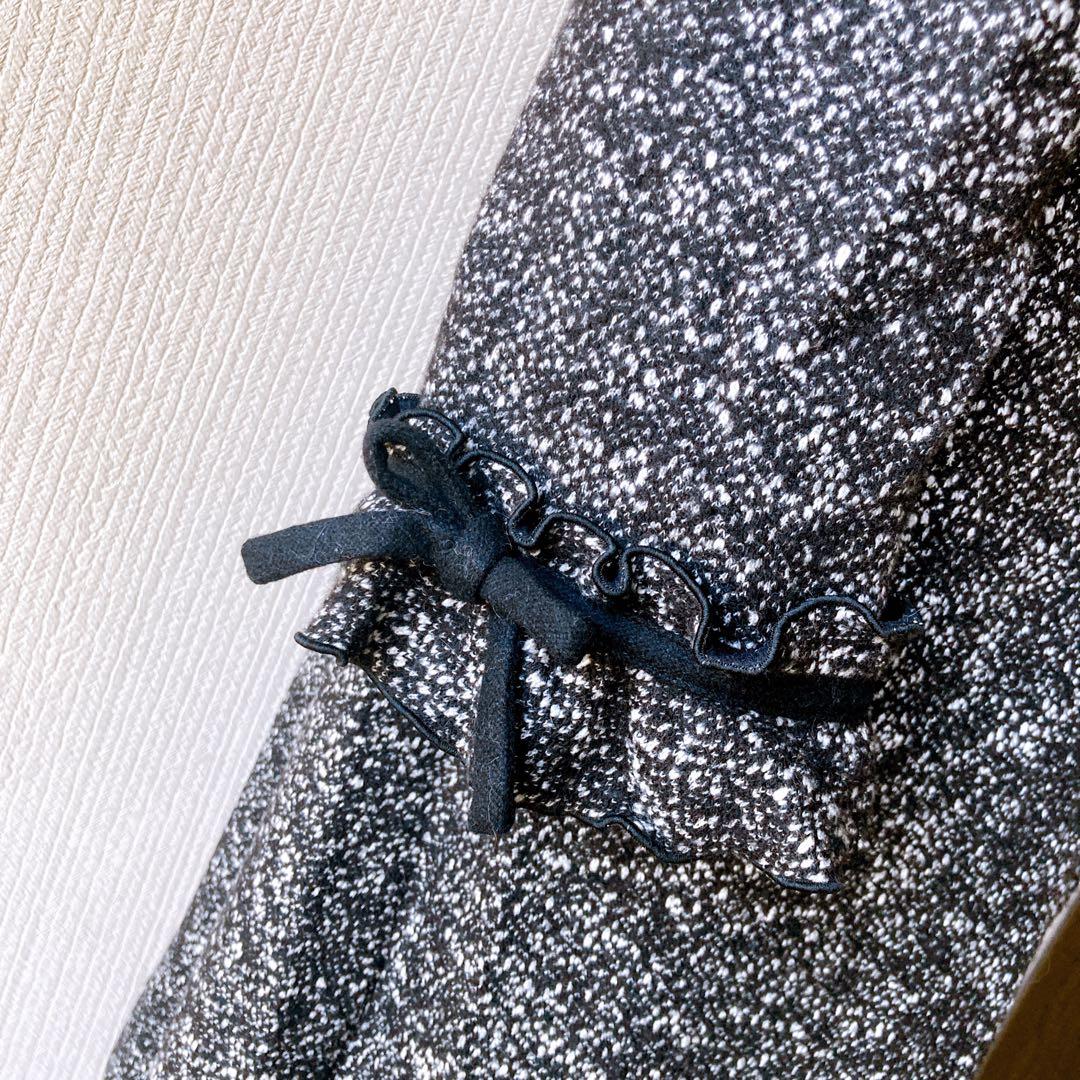 エムズグレイシー ロングコート ツィード ノーカラー フリル リボン 40