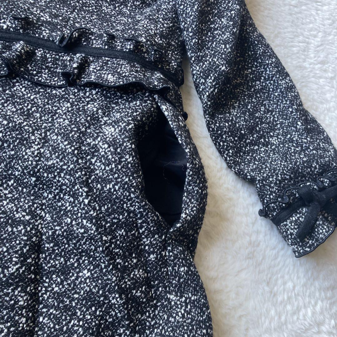 エムズグレイシー ロングコート ツィード ノーカラー フリル リボン 40