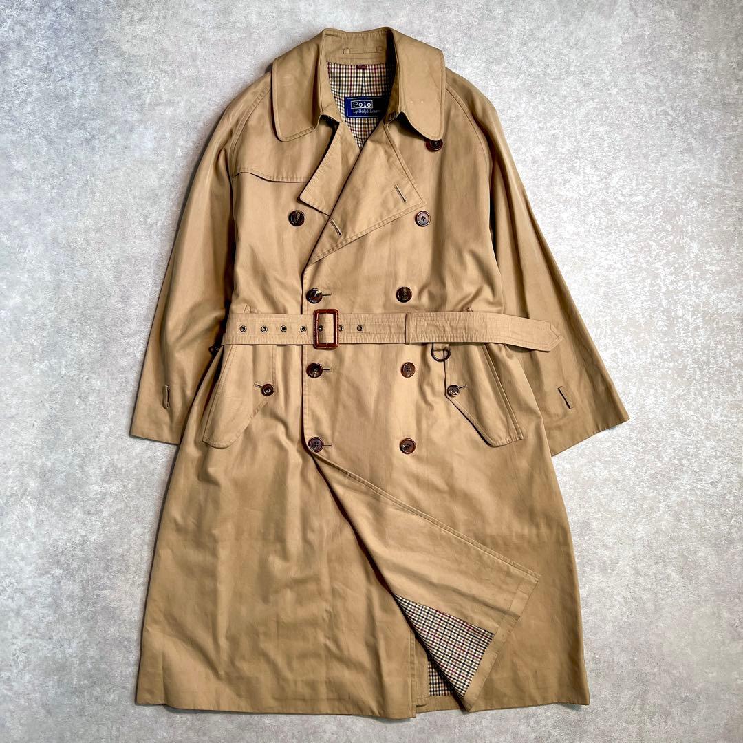 ポロラルフローレン 一枚袖トレンチコート 裏地チェック ベージュ90A4