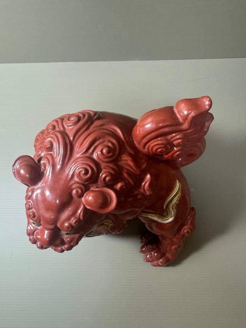 2068  九谷焼 シーサー縁起物 魔除け 玉乗り 獅子 置物　骨董品