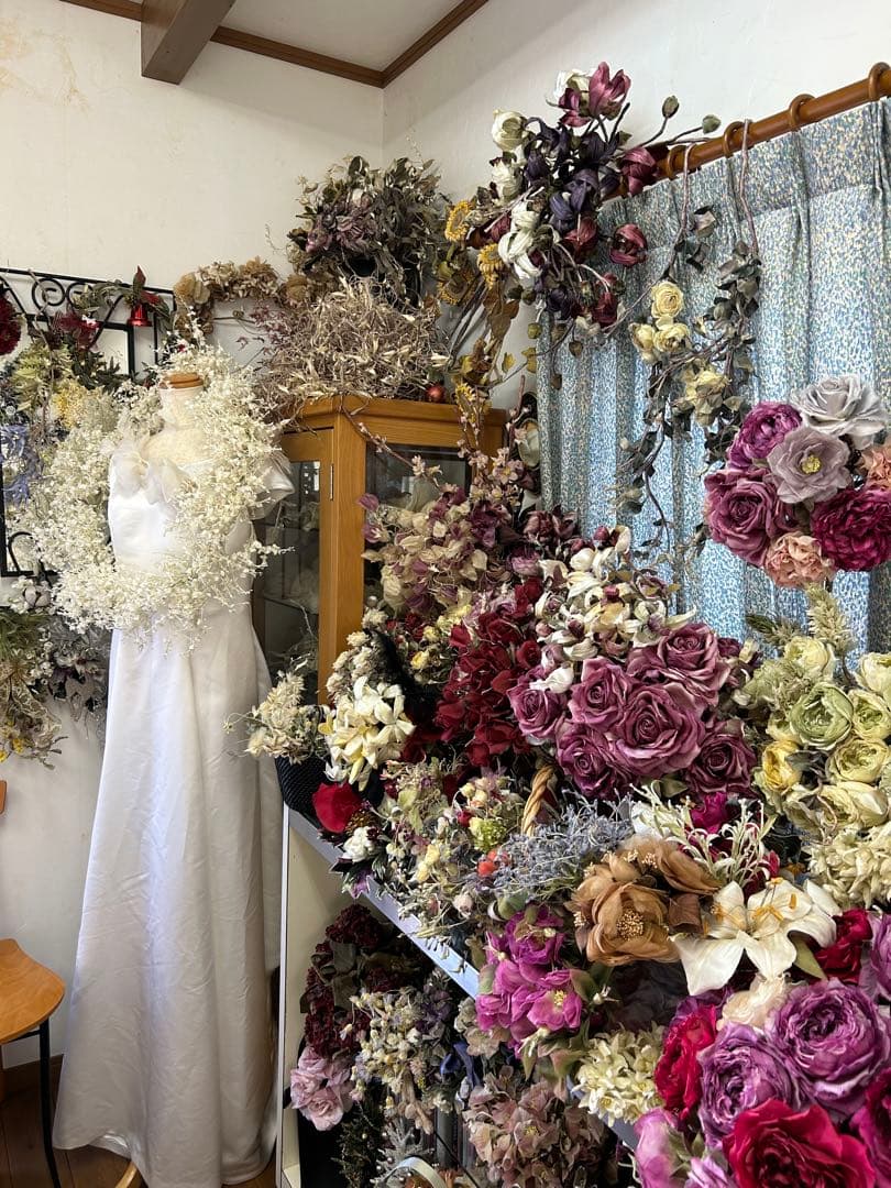 染め花　大輪のバラの花束　アートフラワー　ハンドメイド　リボン付き