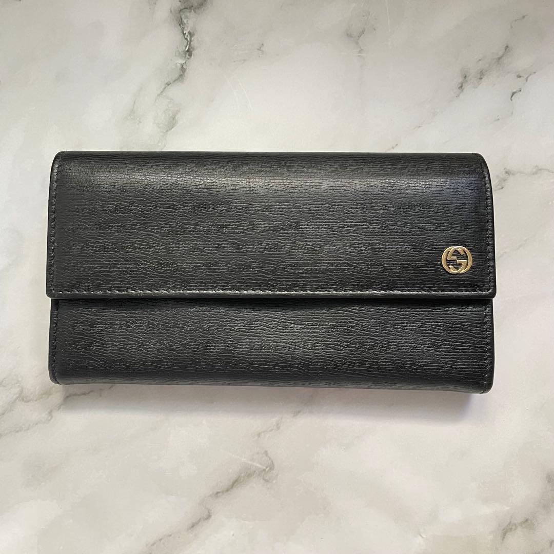 GUCCI グッチ フラップ 長財布　GG 金具　2つ折り財布　0107-④