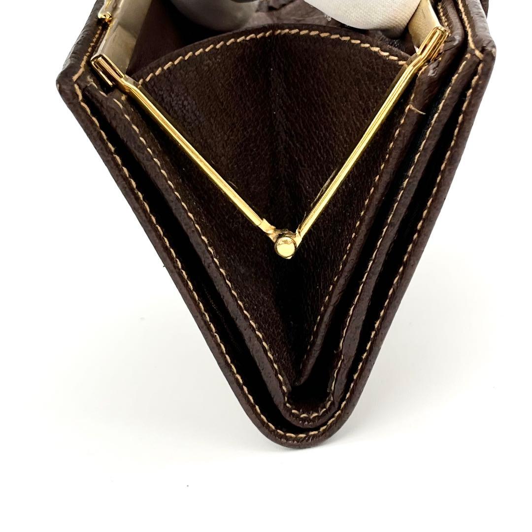 【美品】GUCCI 二つ折り財布　がま口　GG柄　PVC レザー　ブラウン