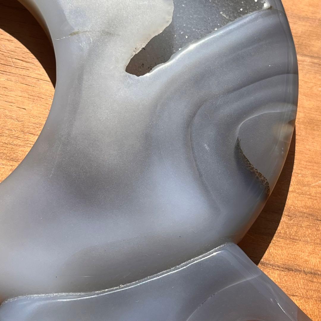 天然石 瑪瑙ジオード 三日月と猫 プレート置物