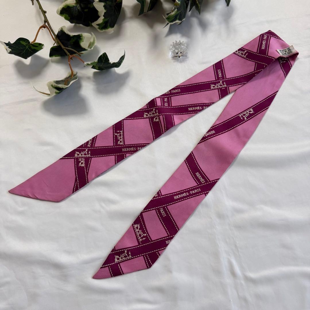エルメス　ツイリー　 ボルデュック　リボン　ピンク