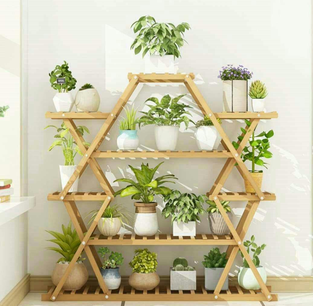 ベランダ花棚置物棚家庭用植木鉢棚実木装飾多肉緑ロ花棚多層1