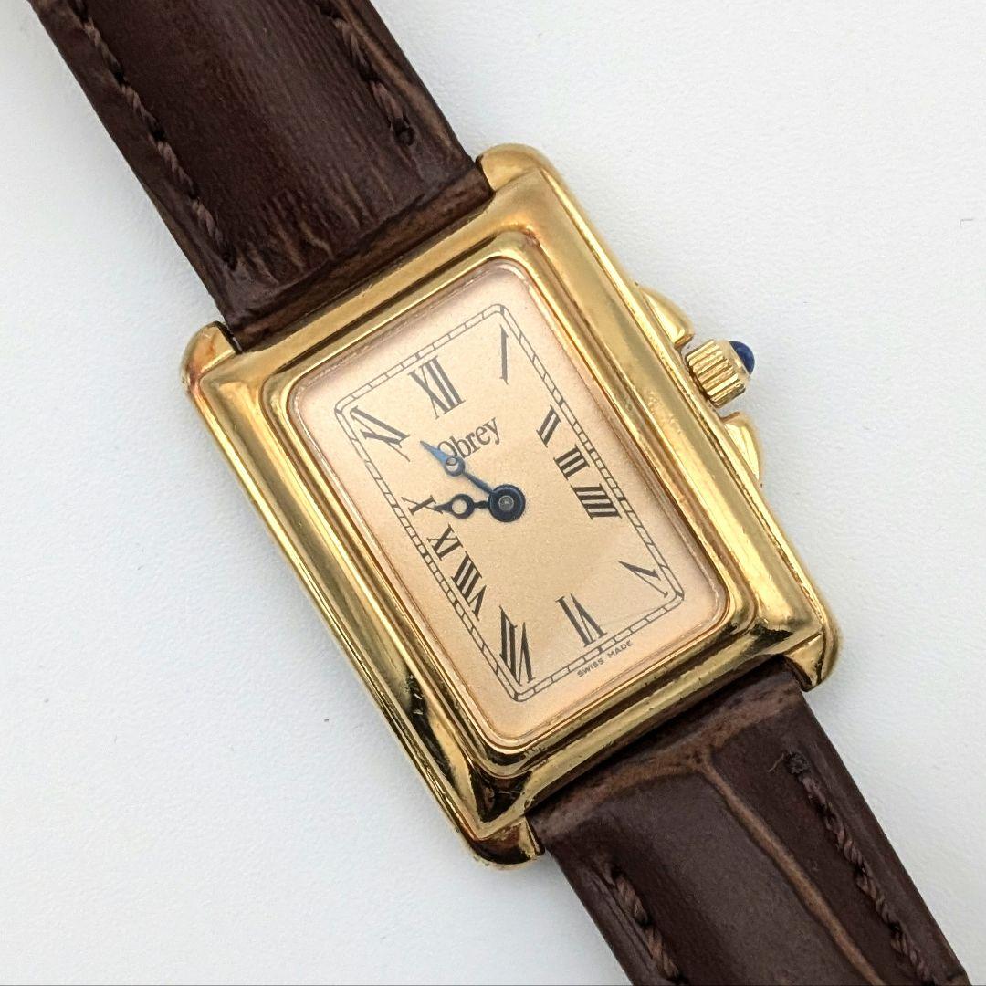 【新品電池】Obrey オブレイレディース タンク時計 レザー ベルト ゴールド