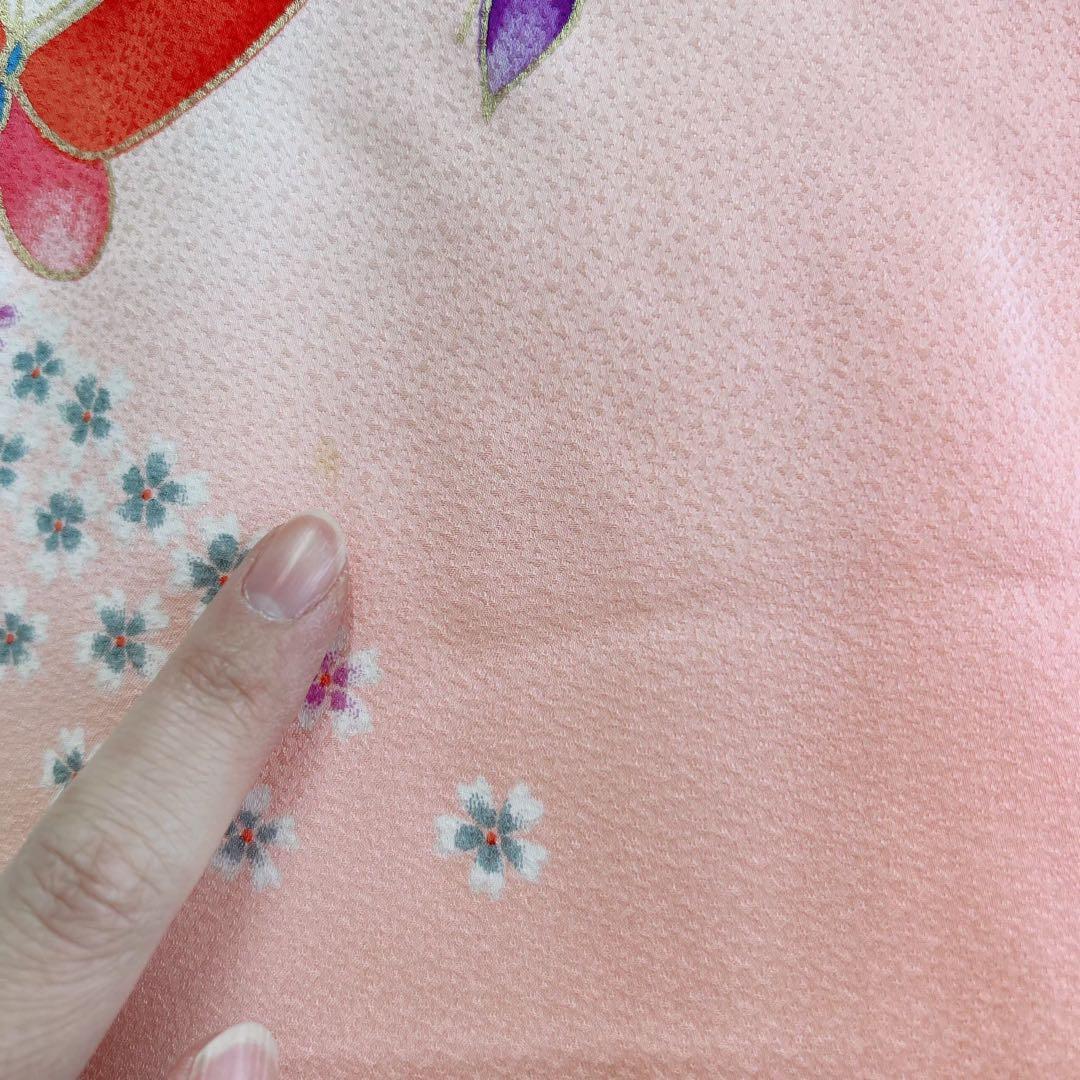 セット　美品　七五三　7歳女の子　きもの×袋帯×半襦袢×小物　ピンク地　蝶　桜