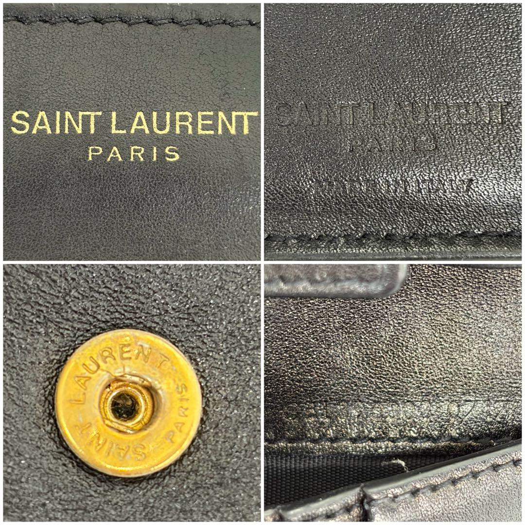 付属品完品✨サンローラン　二つ折り　小銭入れ　金ロゴ　レザー　ブラック