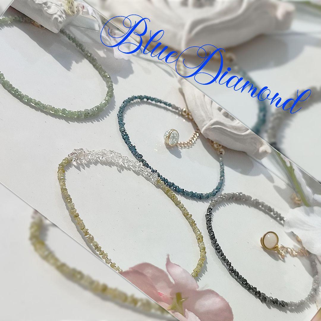 14Kgf ブルー ダイヤモンド　原石　ネックレス 男女兼用　誕生石　贈り物