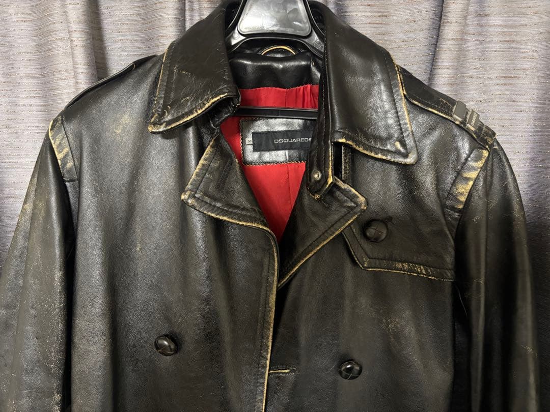 美品 DSQUARED 2 レザー トレンチコート 黒