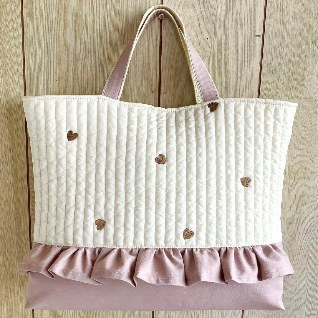 ヌビ フリル レッスンバッグ ブラウン ハート イブル 入園入学 ベージュ 韓国